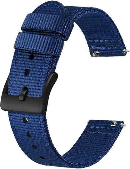 BISONSTRAP Men’s Nylon Watch Bands, Two-Piece Military Watch Straps, Quick Release, Brushed Buckle, Band Width 18mm 19mm 20mm 22mm