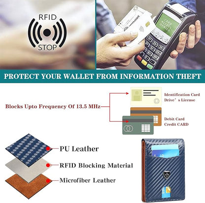 Mens Wallet Leather Credit Card Holder Slim Bifold RFID Blocking Front Pockets Minimalist Wallets for Men with ID Window