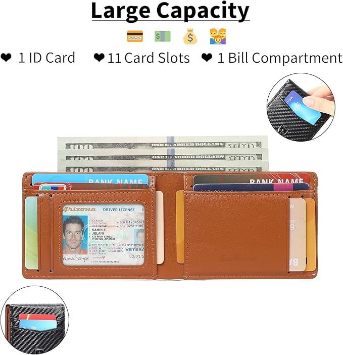 Mens Wallet Leather Credit Card Holder Slim Bifold RFID Blocking Front Pockets Minimalist Wallets for Men with ID Window