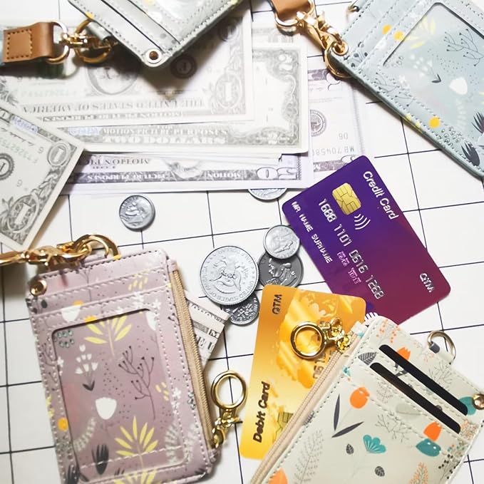 bolimoss Pink Lanyards for Id Badges, Vertical Pu Leather ID Badge Card Holder Wallet with 1 Clear ID Window, 4 Credit Card Slots, 1 Cash Coin Slot,Detachable Wristlet & Neck Lanyard, Ring Key Chain