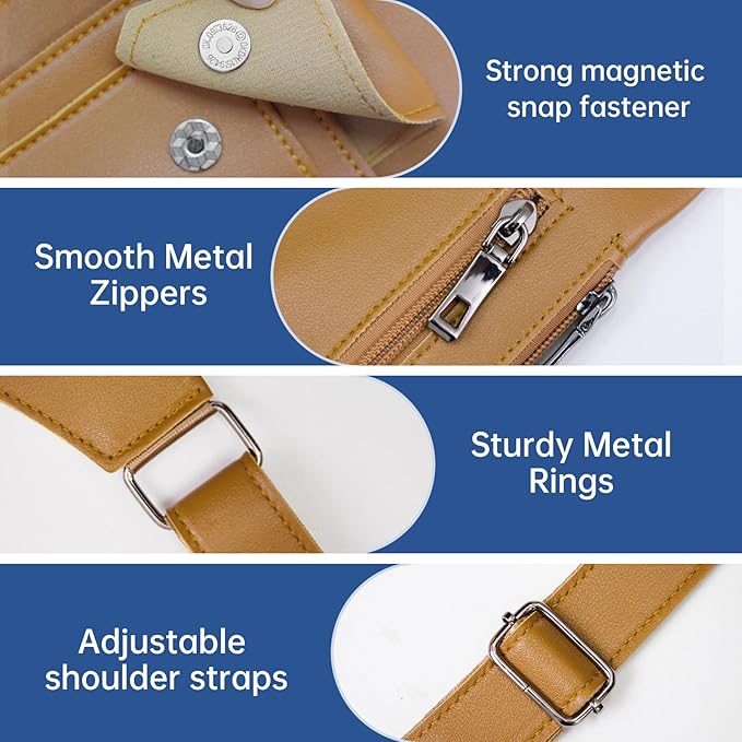Double Shoulder Armpit Bag for Men, Anti-Theft Underarm Shoulder Holster Bag with Adjustable Strap, Hidden Phone Wallet Pocket for Travel & Daily Commute (Light Brown)
