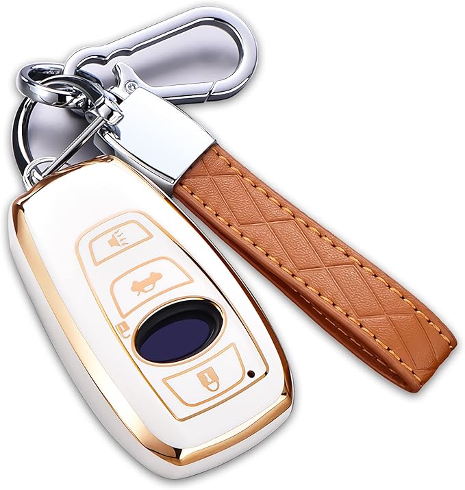 for Subaru Key Fob Cover with Keychain, for Forester Outback BRZ Legacy CrossTrek Premium Soft TPU 360 Degree Protection Key Case Remote Key Holder (Size B-Ivory)
