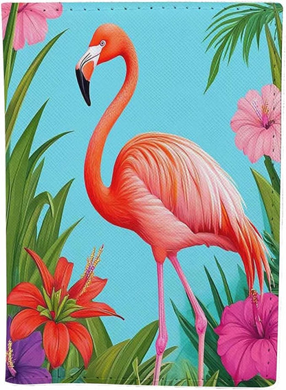 Flamingo Passport Holder for Travel Red Flower Green Leaves Exotic PU Leather Passport Cover Wallet Cute Passport Card Holder for Women and Men
