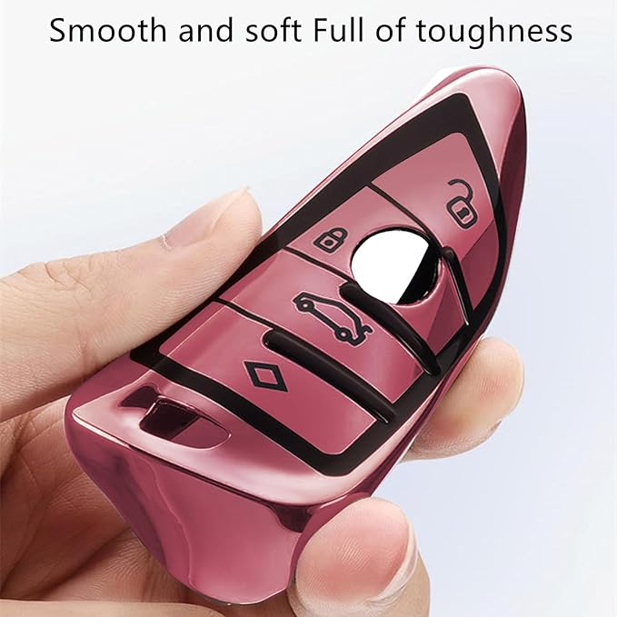Creativity Suitable for BMW key fob Cover. Advanced soft TPU key box is compatible with F30 F45 F55 G20 G30 X1 X3 X4 X5 X6 X7 3 5 6 7 8 M5 M6 GT series smart key (Type B Pink single Key Case)