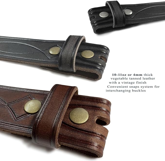 Genuine Full Grain Western Engraved Tooled Leather Strap or Belt 1-1/2" Wide