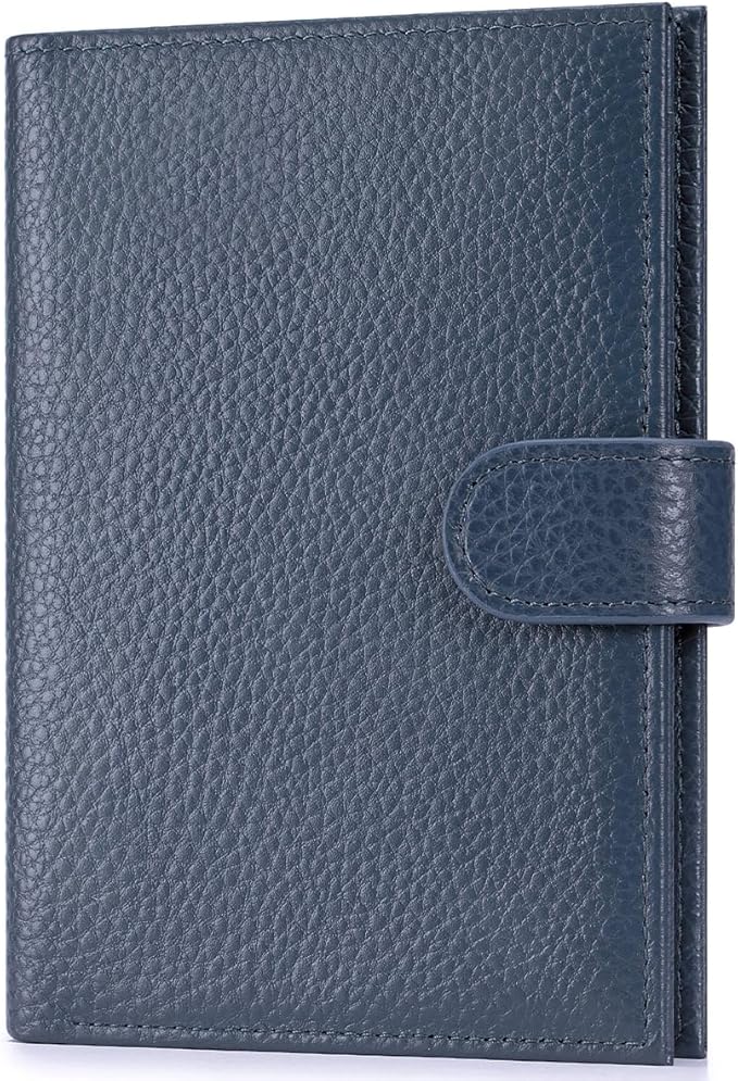 Passport Holder for Travel Women RFID Blocking Genuine Leather Passport Wallet with Card Slots, Zipper Coins Pocket, Cash Holder, Navy Blue