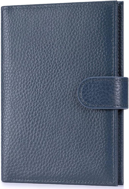 Passport Holder for Travel Women RFID Blocking Genuine Leather Passport Wallet with Card Slots, Zipper Coins Pocket, Cash Holder, Navy Blue