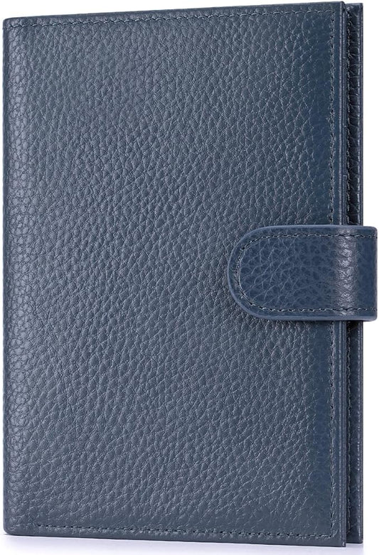 Passport Holder for Travel Women RFID Blocking Genuine Leather Passport Wallet with Card Slots, Zipper Coins Pocket, Cash Holder, Navy Blue