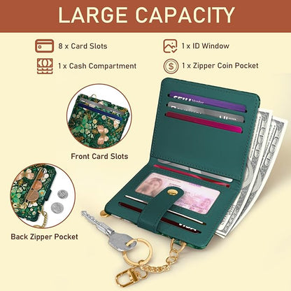 Jogjam Butterfly Green Rfid Women Wallet, Small Slim Thin Compact Credit Card Wallet, PU Leather Bifold Cash Wallet, Zipper Coin Pocket ID Window, Female Ladies Girl Gifts