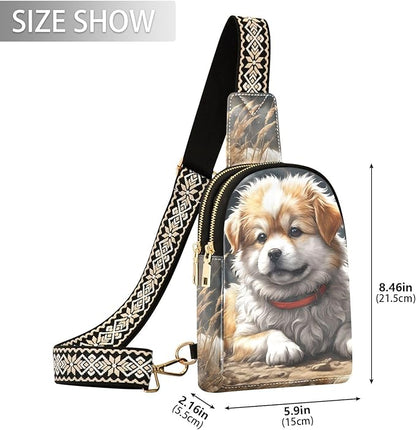 ZAZYXTJ Cute Shiba Inu Dog Crossbody Sling Bag for Women Leather Small Chest Bag Adjustable Straps Daypack for Travel Sport Hiking