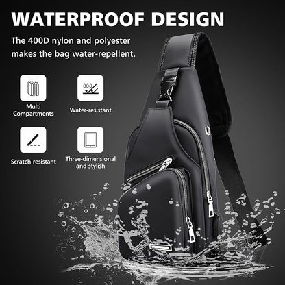 Peicees Mens Leather Crossbody Bag Trendy Sling Bag Man Purse Waterproof Sling Backpack Daypack Cross Body Chest Bag for Men