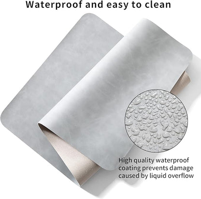 Desk Pad Soft PU Leather Large Mouse Pad Laptop Computer Desk Mat Table Blotter Flat Smooth Waterproof Non-Slip Desktop Protector Writing Pad for Office and Home (Light Grey, 60x35cm)