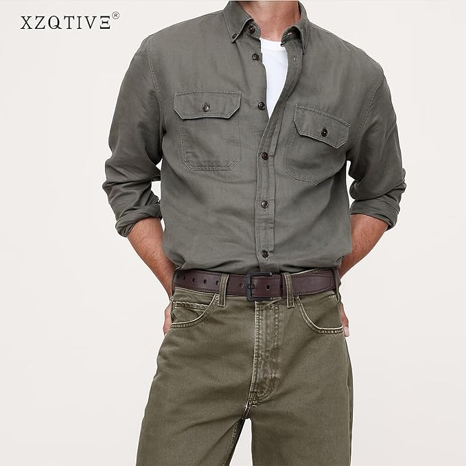 XZQTIVE Men’s Metal Free Belt Hypoallergenic Leather Belts For Jeans Dress Nickle Free TSA Belt With Black Buckle