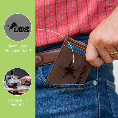 Team Sports America NFL Detroit Lions Front Pocket Slim Wallet for Men | Minimalist Leather RFID Blocking Bifold Card Holder with Money Clip | Officially Licensed Stamped Logo
