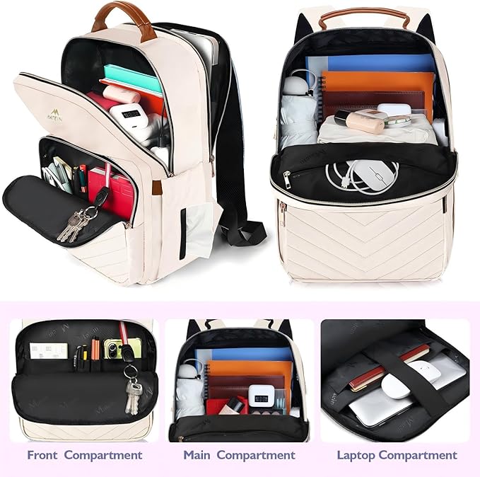 MATEIN Backpack for High School Girls, Large Capacity 17 Inch Laptop Backpack with Multiple Pockets, Water Resistant College Work Bag, Lightweight Daypack for Travel, Beige