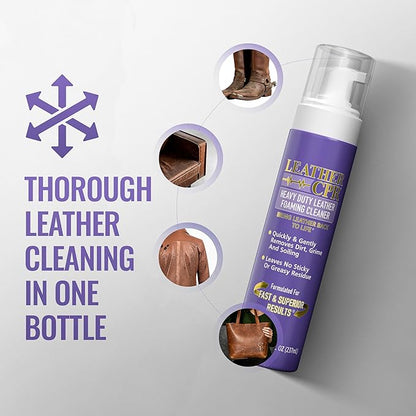 Leather CPR Heavy Duty Leather Foaming Cleaner - 8 oz (2 Pack) - Car Interior Cleaner For Heavy Dirt & Grime, Heavily Soiled Furniture Leather Cleaner For Couch, Car Seat, Purses, Shoes, Boots, & More