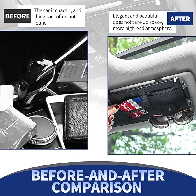 Car Visor Organizer, Auto Interior Accessories Pocket Organizer, Zipper-typed Multi-functional Storage Bag, Drving License, Insurance, Sunglasses, Pen, Key, Phone, Lipstick