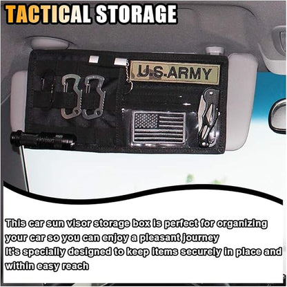 Car Molle Visor Panel Organizer, Car Sun Visor Organizer Tactical Storage Holder Pouch, Nylon Sunshade Pocket with Velcro Strap for Pen Card Sunglass, Visor Accessories for Car SUV Truck