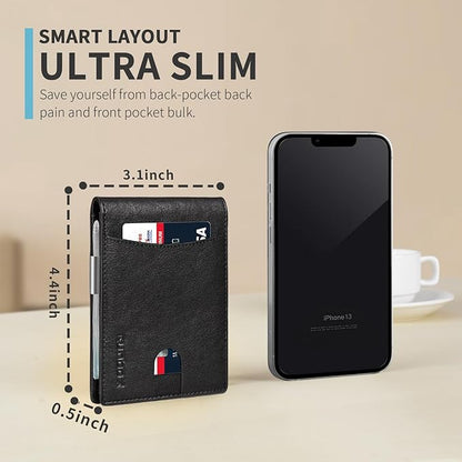 RUNBOX Slim Money Clip Wallets for Men RFID Blocking 11 Card Holder Minimalist Small Leather Bifold Men's Front Pocket Wallet Gift Box