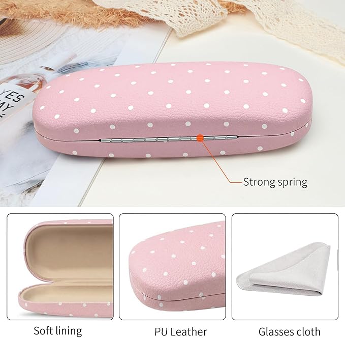 Glasses Case Hard, Cute Sunglasses Case for Women Leather Protective Case for Eyeglass with Cleaning Cloth