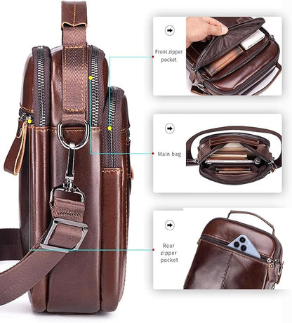Premium Leather Men's Crossbody -Organized Storage & Durable,Stylish for Daily Carry