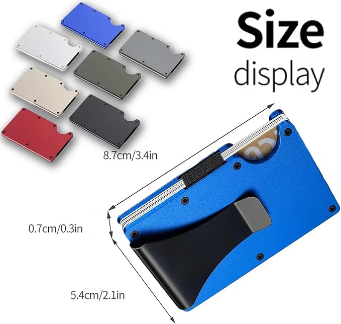 Leatherboss Wallet for Men RFID Blocking Minimalist Metal Card Holder with Money Clip Holds Credit Cards and Cash (Navy Blue)