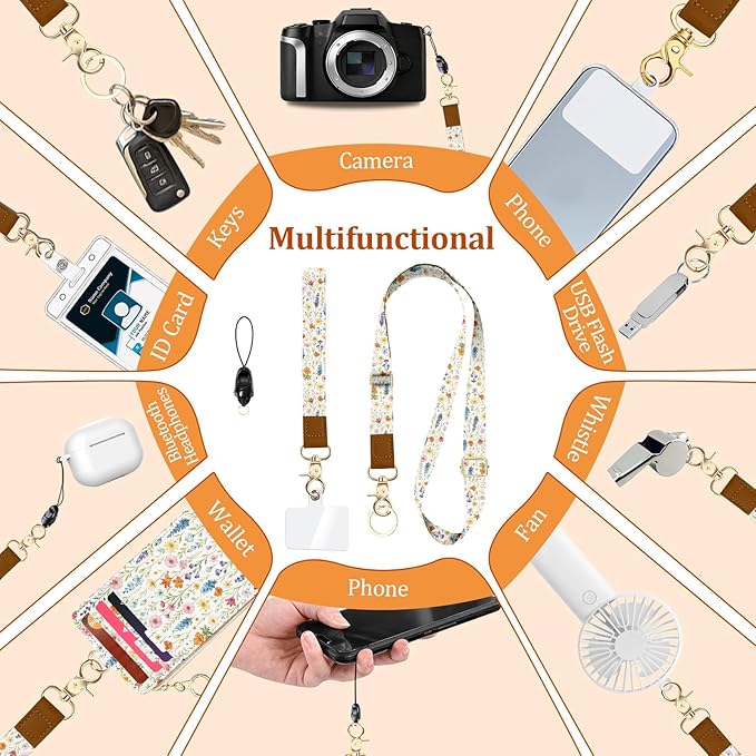 Cute Floral ID Badge Holder with Lanyard Wallet, Women Lanyards for ID Badges, RFID Zipper ID Case Card Holder, Adjustable Neck Lanyard Wrist Strap with Keychain for Teacher Doctor Nurse Gift