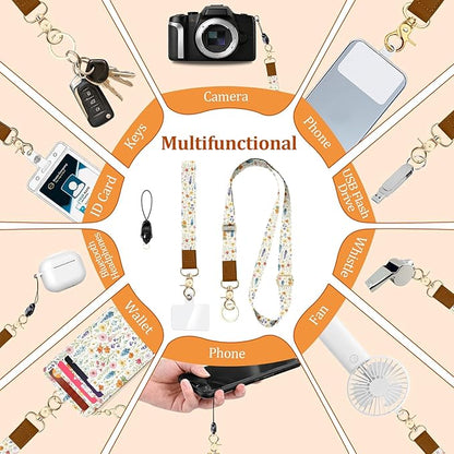 Cute Floral ID Badge Holder with Lanyard Wallet, Women Lanyards for ID Badges, RFID Zipper ID Case Card Holder, Adjustable Neck Lanyard Wrist Strap with Keychain for Teacher Doctor Nurse Gift