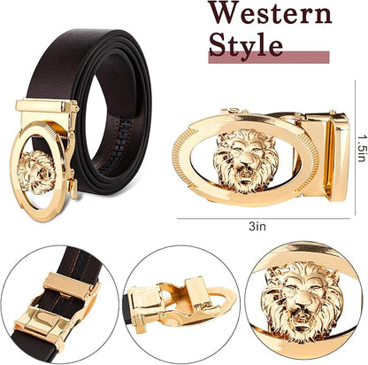 Aurolran Men&Womens Leather Dress Belt Business Automatic Buckle Belt Color-Black Silver Gold