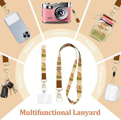 Lanyard Wallet with ID Badge Holder, PU Leather Credit Card Holder with Zipper Pocket Phone Lanyard Wrist Strap Small RFID Wallet Women Keychain Wristlet Teacher Doctor Office-Mushroom