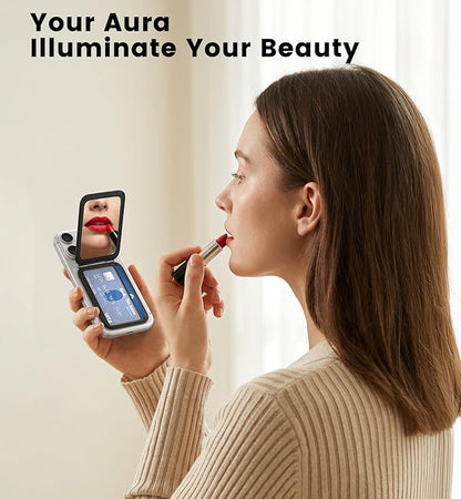 QYQBOON Magnetic Phone Wallet With Makeup Mirror - Mag Safe Wallet Leather RFID-Blocking Mag-Safe Card Holder for iPhone 17/16/15/14/13/12 Series, Not for iPhone 13/12 Mini (Black)