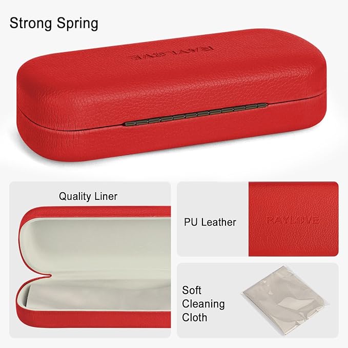 RayLove Glasses Case Hard Shell Eyeglass Case with Cleaning Cloth, PU Leather Protective Eye Glass Cases Fits Most Sunglasses