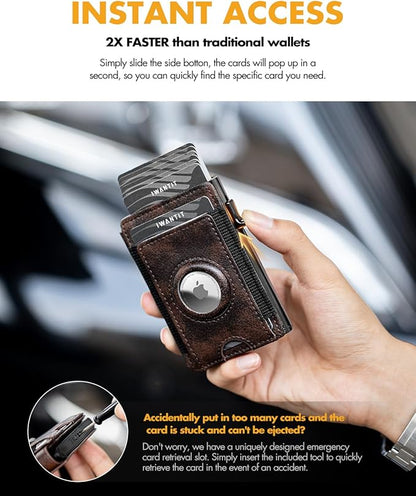 iwantit Slim Airtag Wallet for Men: Pop Up Bifold Wallet with Detachable Money Clip ID Window for Air Tag(1st & 2nd Generation) - RFID Blocking for 8-10 Cards Cash - Gift Box Included (Dark Brown)