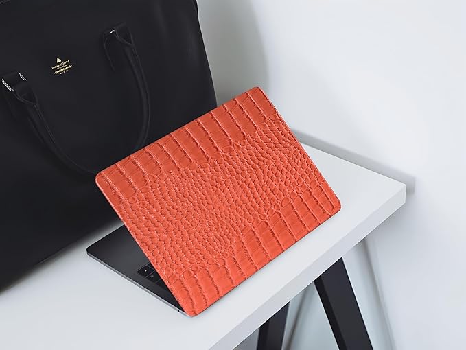 KEROM Compatible for Crocodile MacBook Pro 13 Inch Case 2025-2016 M2 M1 A2338 A2289 A2251 A2159 A1989 A1706 A1708, Textured Aligator Skin Snakeskin PU Leather Hardshell & Keyboard Cover, Orange