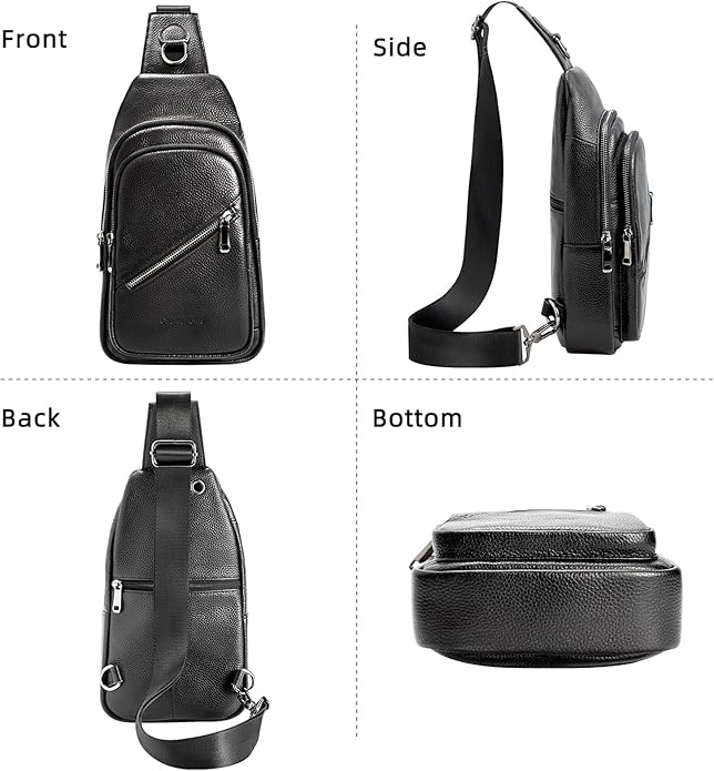 Leather Sling Bag Crossbody Bags for Men, Chest Pack for Daily Travel Leisure Sport（Black/Brown）