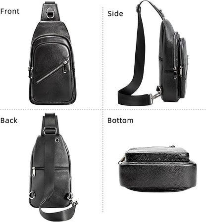 Leather Sling Bag Crossbody Bags for Men, Chest Pack for Daily Travel Leisure Sport（Black/Brown）