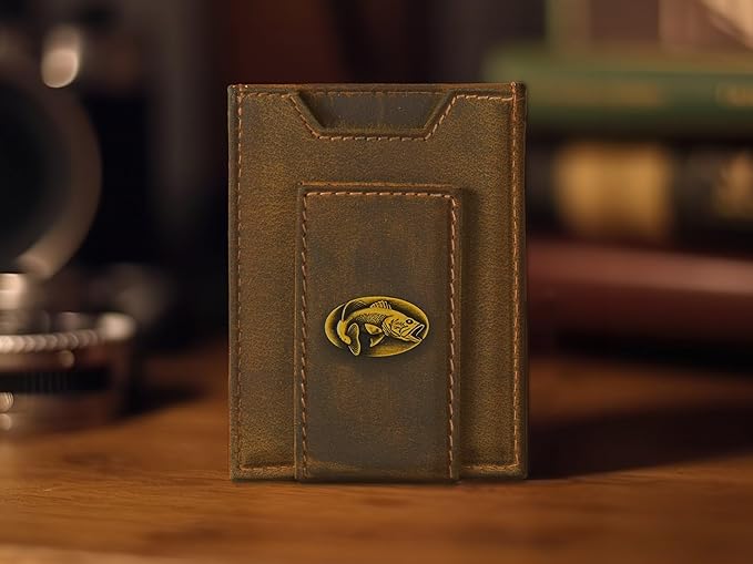 ZEP-PRO Bass Vintage Tan Leather Magnetic Front Pocket Wallet, Slim Stylish for Men