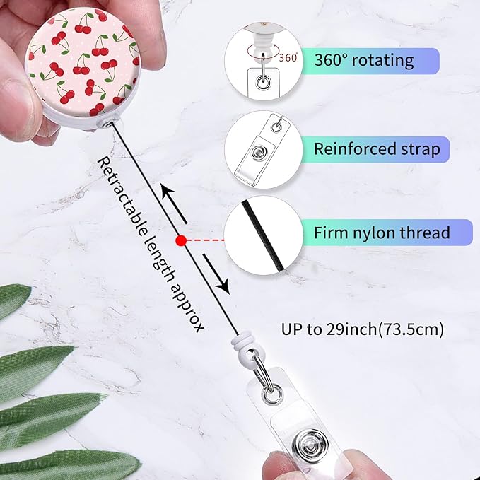 2 Pack Badge Reels Holder Retractable with ID Clip for Nurse Name Tag Card Nursing for Doctor Teacher Student Employee Office Medical Work (Cute Pink Cherry)