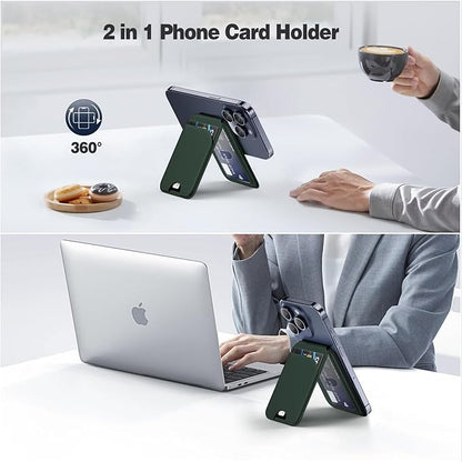 QYQBOON Mag-Safe Wallet Strongest Magnetic Lightweight Phone Wallet Stand Adjustable Leather Card Holder for iPhone 17/16/15/14/13/12 Series, Not for iPhone 13/12 Mini (Green)
