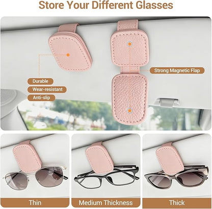 Sunglass Holder for Car Visor Clip, Teen Girl Car Essentials, Cute Pink Car Accessories for Women, Car Visor Magnetic Sunglasses Holder Clip (1, Pink)