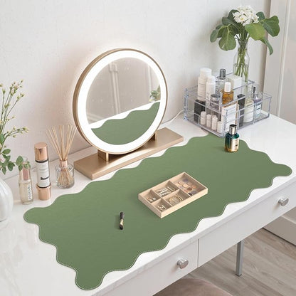 iCasso Leather Mouse Pad,Extra Large Desk Pad with Stitched Edges,Cute Scalloped Computer Mat for Desktop,Non-Slip Nail Mats Green,Waterproof Desk Protector for Office Home School