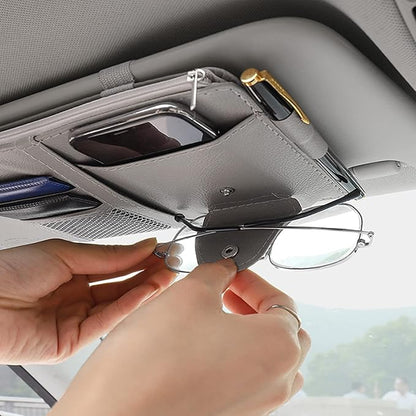 2 Packs Gray Car Sun Visor Organizer, Sunglasses Holders for Car Sun Visor, PU Leather, Auto Interior Accessories Storage Travel Document Holder with Multi Pocket