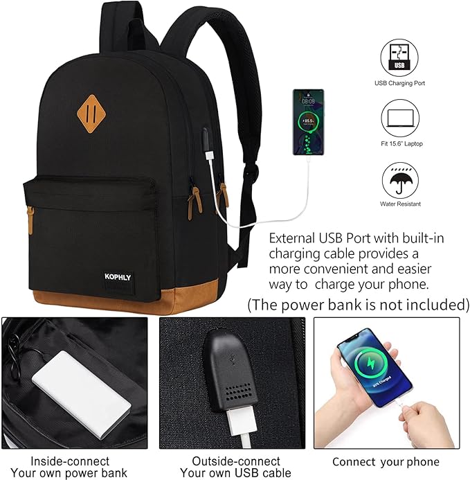 Lightweight Travel Laptop Backpack, Backpack with USB Charging Port For Men and Women, Carry-on Back pack, Casual Work Bag(Black Set)