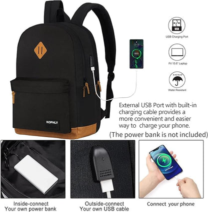 Lightweight Travel Laptop Backpack, Backpack with USB Charging Port For Men and Women, Carry-on Back pack, Casual Work Bag(Black Set)