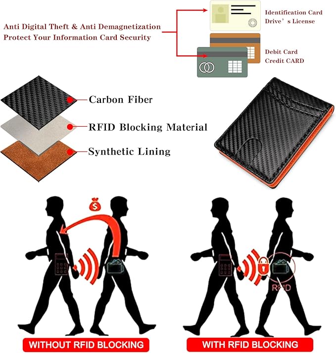 Slim Wallet for Men Bifold RFID Blocking Front Pockets Wallet Credit Card Holder Minimalist Leather Money Clip Mens Wallet with 12 card Slots