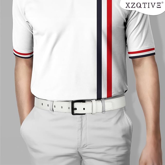 XZQTIVE Men’s Metal Free Belt Hypoallergenic Leather Belts For Jeans Dress Nickle Free TSA Belt With Black Buckle