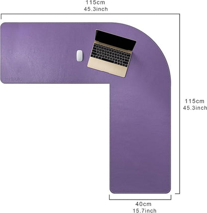 Mydours L-Shape Desk Mat, 46" x 46" x 16" Extra Large PU Leather Desk Pad Blotter, XXL Large Waterproof Gaming Mouse Pad, Desktop Protector for Computer Keyboard Home Office (Purple)
