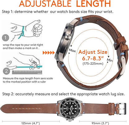 hemsut h Leather Watch Bands for Men, Horween Quick Release Leather Watch Strap Vintage Watch Replacement Wrap of 18mm, 20mm, 22mm