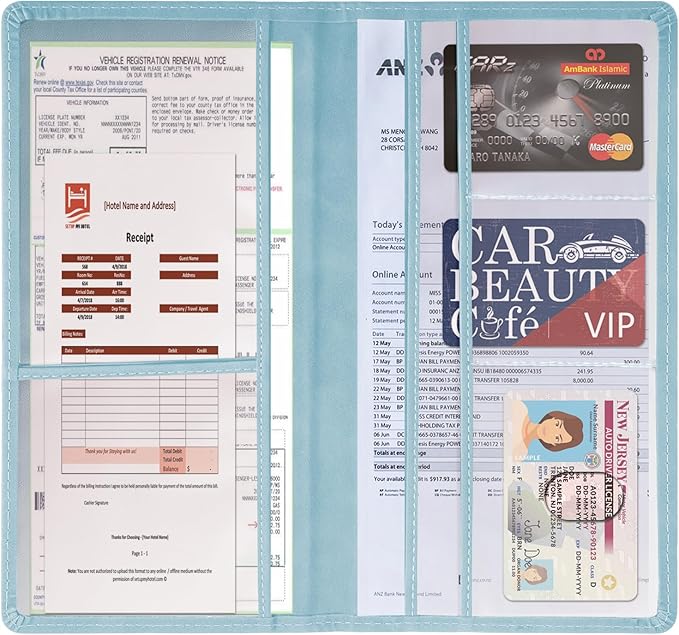 Car Accessories Registration and Insurance Holder,Leather Essential Card Magnetic Shut Vehicle Glove Box Organizer Case for Auto Driver License Document Truck Motorcycle Boat Men Women-Blue