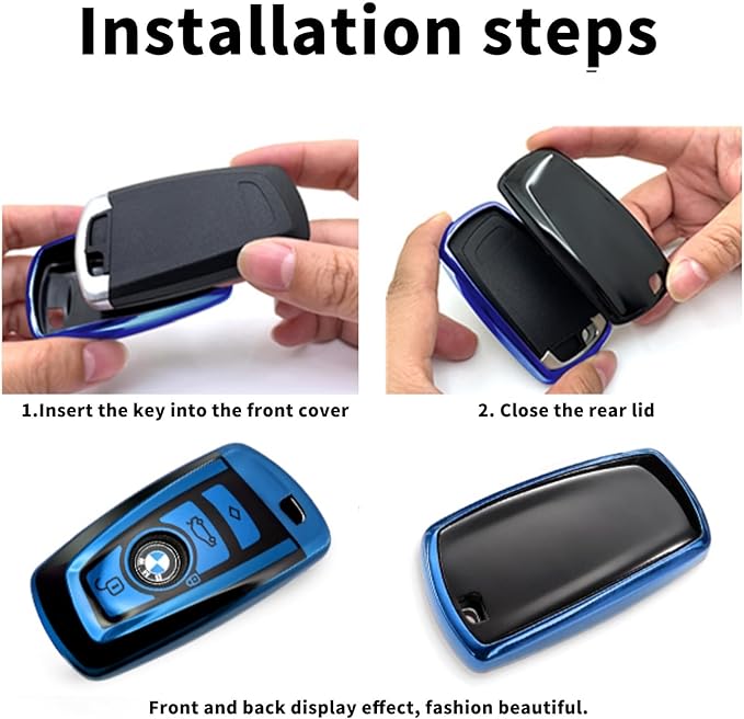 Creativity Suitable For BMW key fob cover. Advanced soft TPU key box is compatible with X1 X3 X4 X5 X6 1 2 4 5 6 7 M3 M5 M6 GT3 GT5 G30 F10 F15 F16 F20 key (Type A Blue single Key Case)